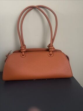 Ello Double Handle Tan Shoulder Bag — Structured Minimalist Vegan leather tote